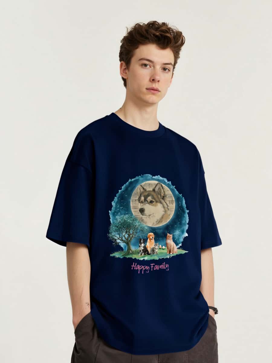 Drawear - Custom Moon Night Pet T-Shirt Cotton Tee