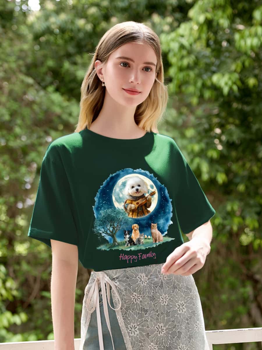 Drawear - Custom Moon Night Pet T-Shirt Cotton Tee